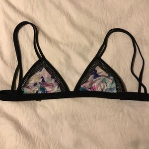 Mesh detail silk bikini top